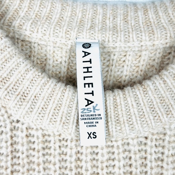 Athleta XS Sweater Wool Blend Ribbed Knit Crew Neck Tunic Top Oatmeal - Picture 5 of 16